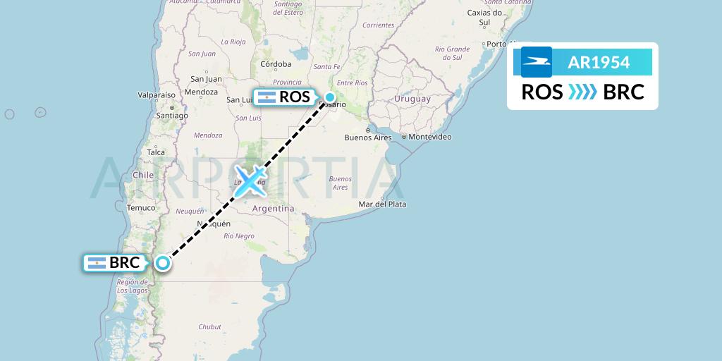 AR1954 Aerolineas Argentinas Flight Map: Rosario to San Carlos de Bariloche
