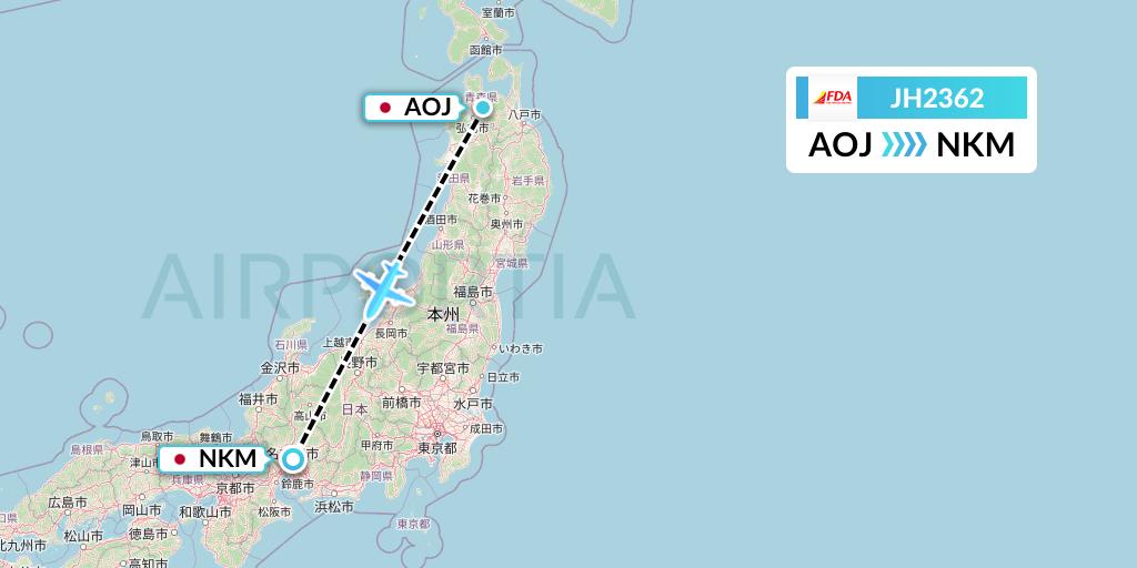 JH2362 Fuji Dream Airlines Flight Map: Aomori to Nagoya