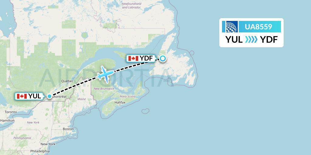 UA8559 United Airlines Flight Map: Montreal to Deer Lake