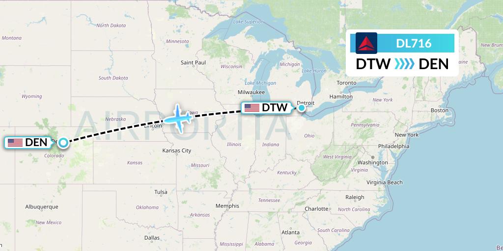 DL716 Delta Air Lines Flight Map: Detroit to Denver