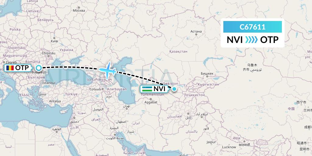C67611 Capitol Air Express Flight Map: Navoiy to Bucharest
