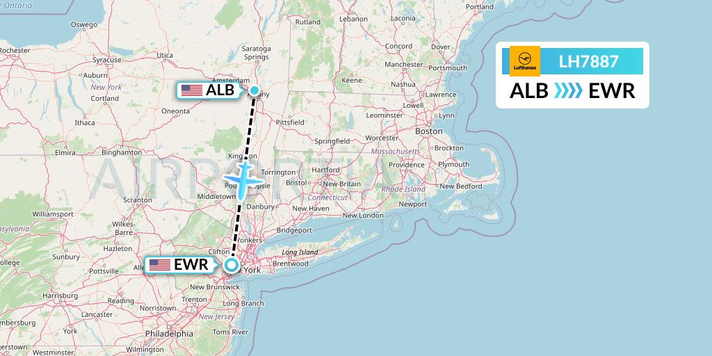 LH7887 Lufthansa Flight Map: Albany to New York