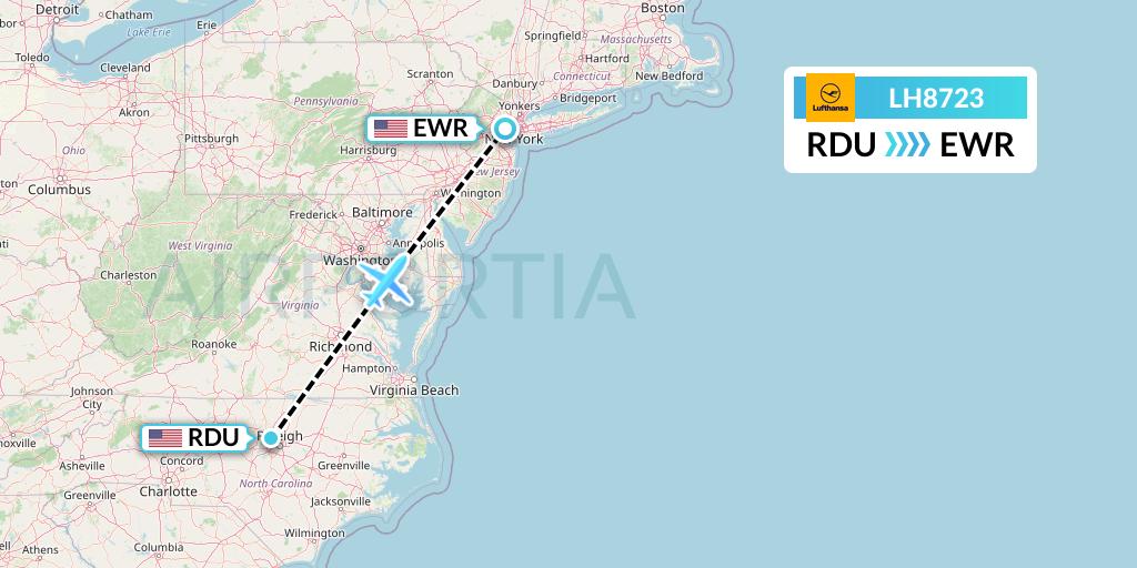 LH8723 Lufthansa Flight Map: Raleigh-Durham to New York
