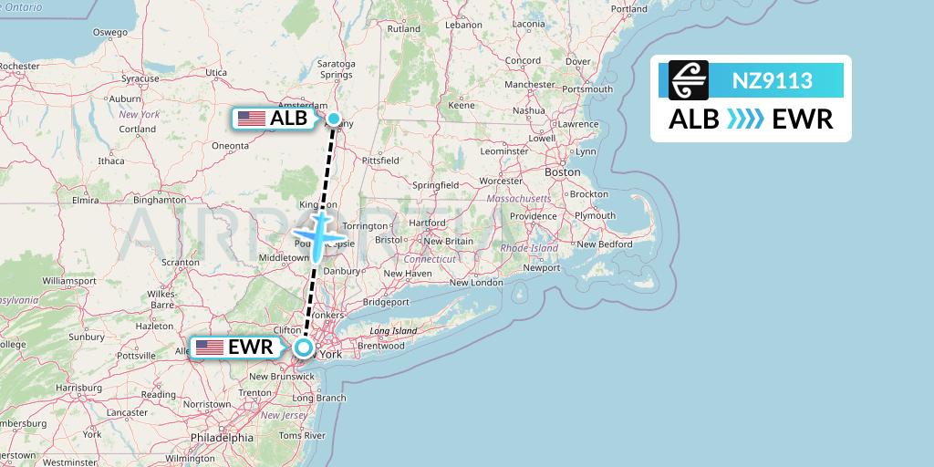 NZ9113 Air New Zealand Flight Map: Albany to New York