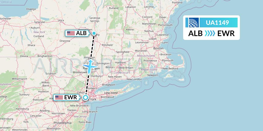 UA1149 United Airlines Flight Map: Albany to New York