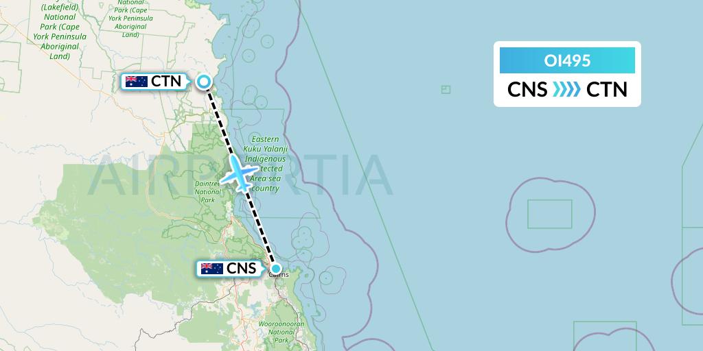 OI495 Hinterland Aviation Flight Map: Cairns to Cooktown