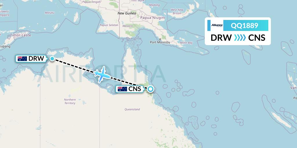 QQ1889 Alliance Airlines Flight Map: Darwin to Cairns