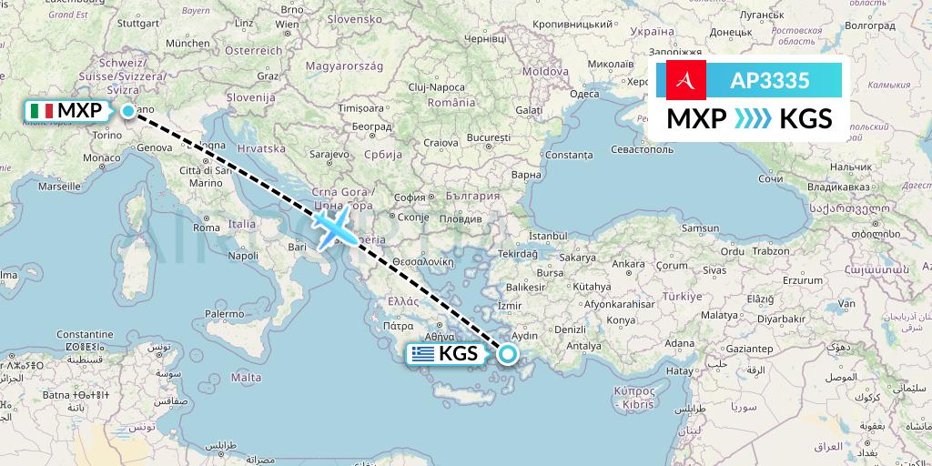 AP3335 AlbaStar Flight Map: Milan to Kos