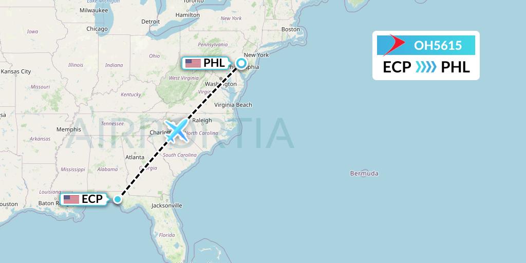 OH5615 PSA Airlines Flight Map: Panama City to Philadelphia