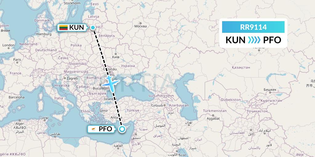 RR9114 Royal Air Force Flight Map: Kaunas to Pafos