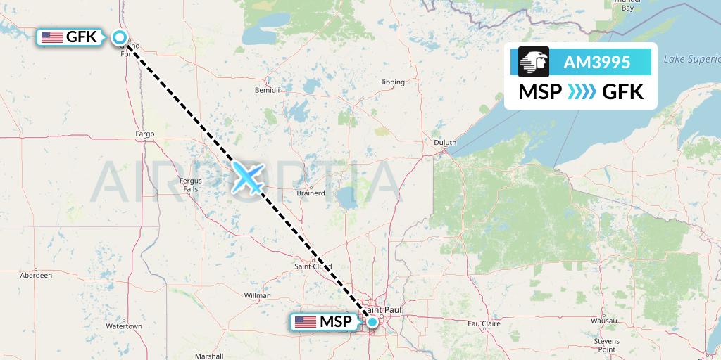 AM3995 Aeromexico Flight Map: Minneapolis to Grand Forks