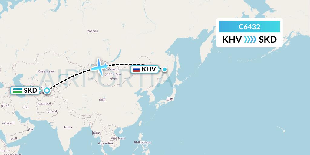 C6432 Capitol Air Express Flight Map: Khabarovsk to Samarkand