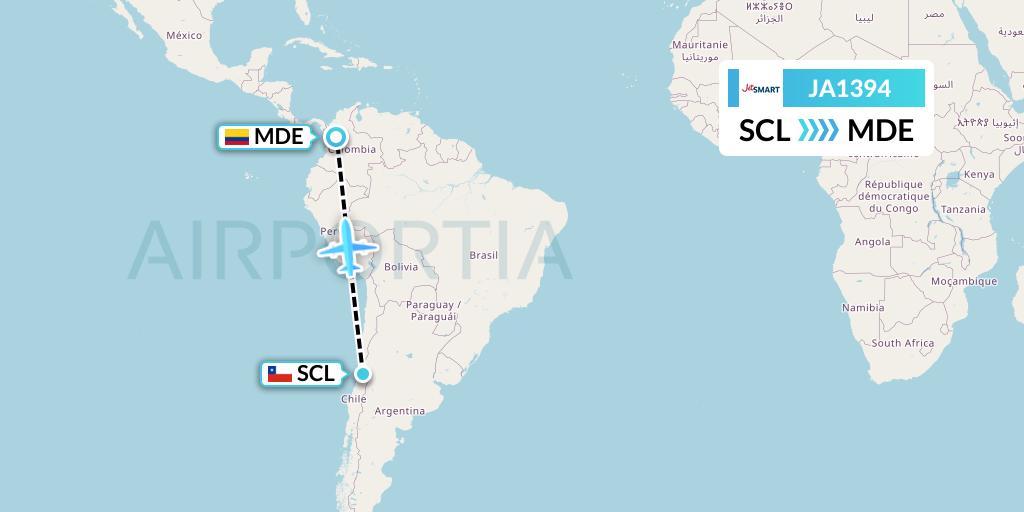 JA1394 JetSMART Flight Map: Santiago to Medellin