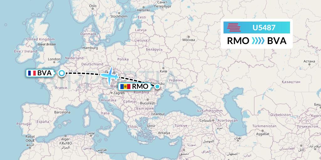 U5487 Karinou Airlines Flight Map: Chisinau to Paris