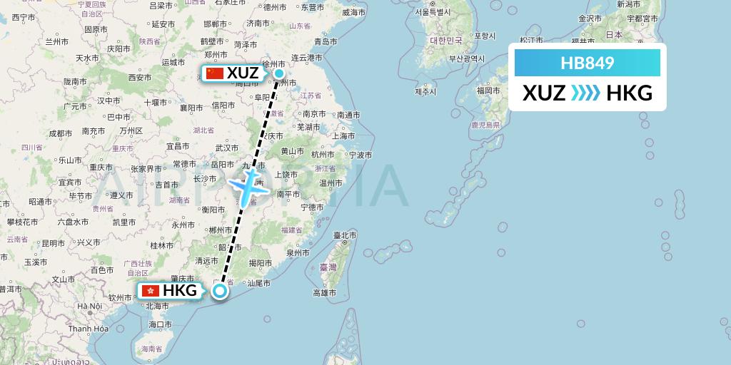 HB849 Greater Bay Airlines Flight Map: Xuzhou to Hong Kong