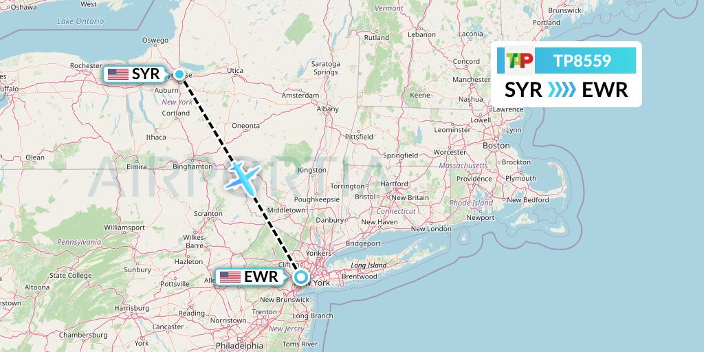 TP8559 TAP Portugal Flight Map: Syracuse to New York