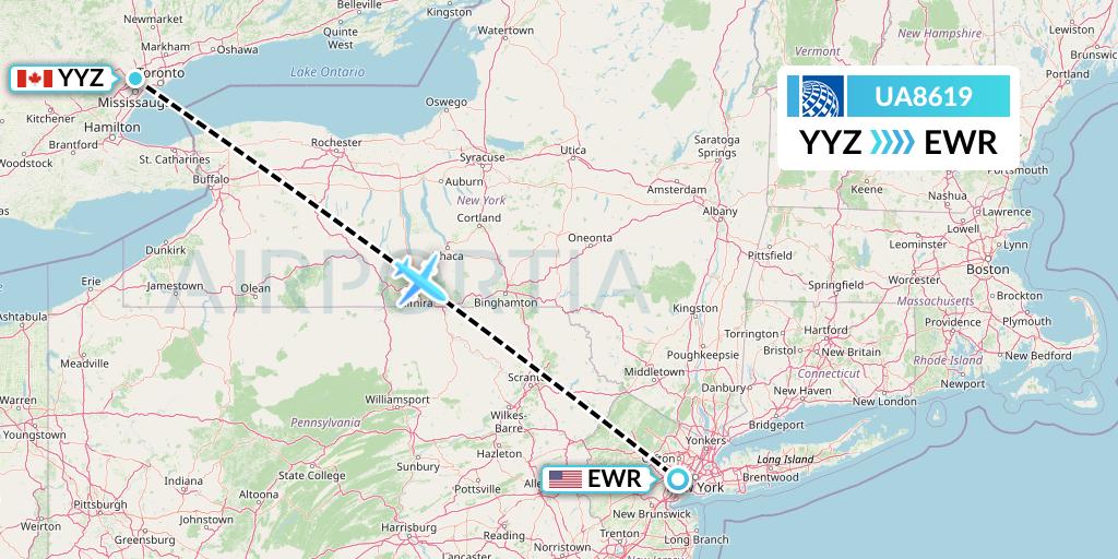 UA8619 United Airlines Flight Map: Toronto to New York