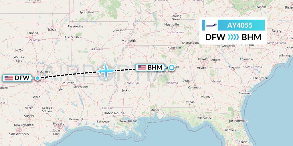 AY4055 Finnair Flight Map: Dallas to Birmingham