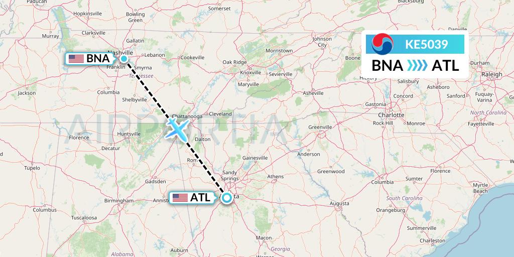 KE5039 Korean Air Flight Map: Nashville to Atlanta