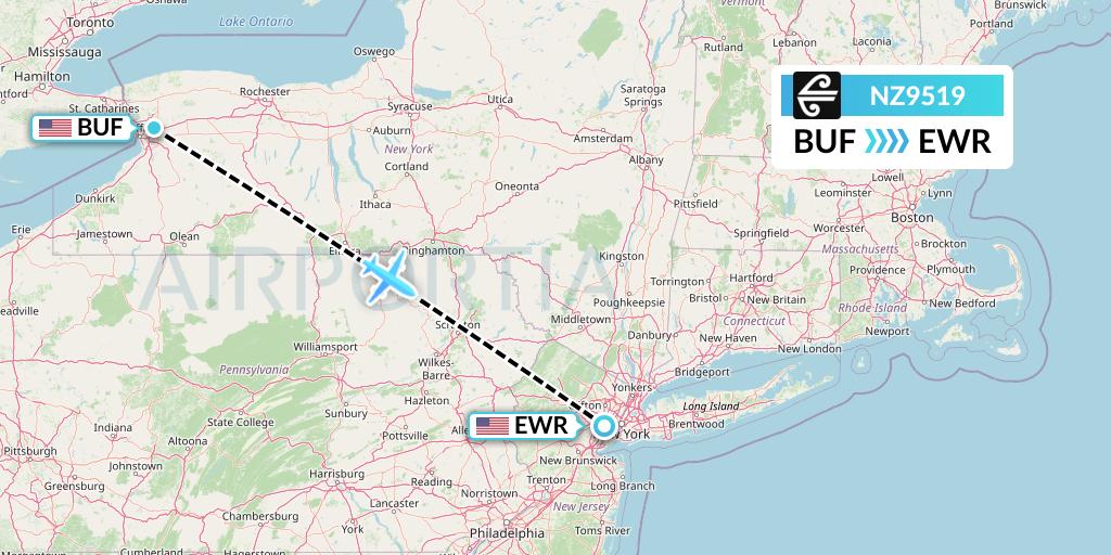 NZ9519 Air New Zealand Flight Map: Buffalo to New York