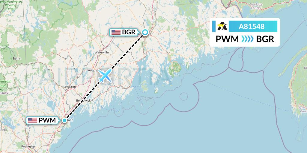 A81548 Aerolink Uganda Flight Map: Portland to Bangor