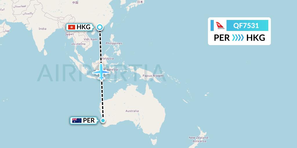 QF7531 Qantas Flight Map: Perth to Hong Kong