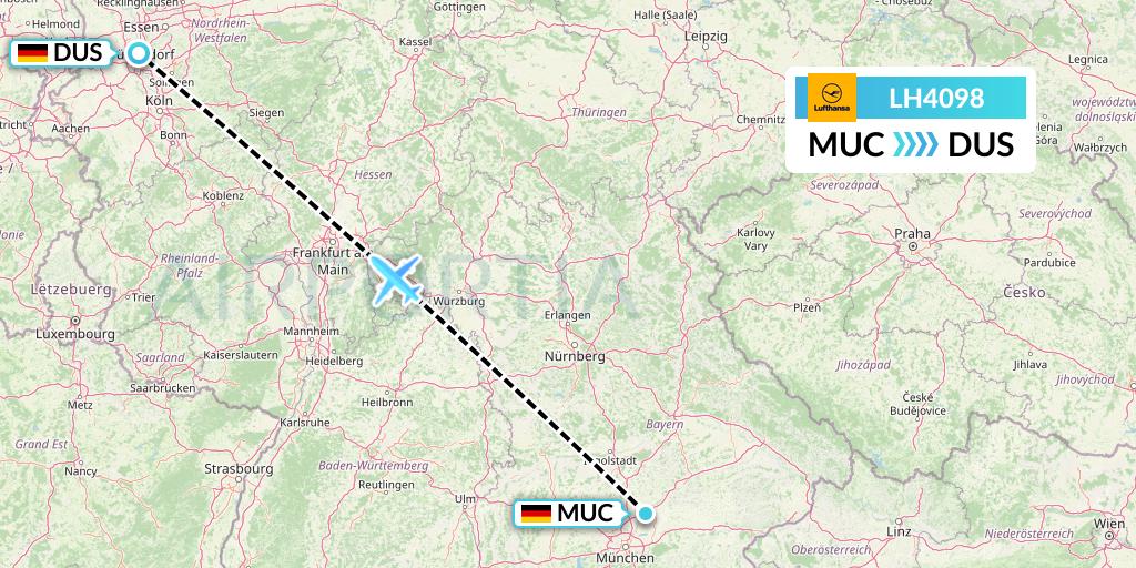 LH4098 Lufthansa Flight Map: Munich to Dusseldorf