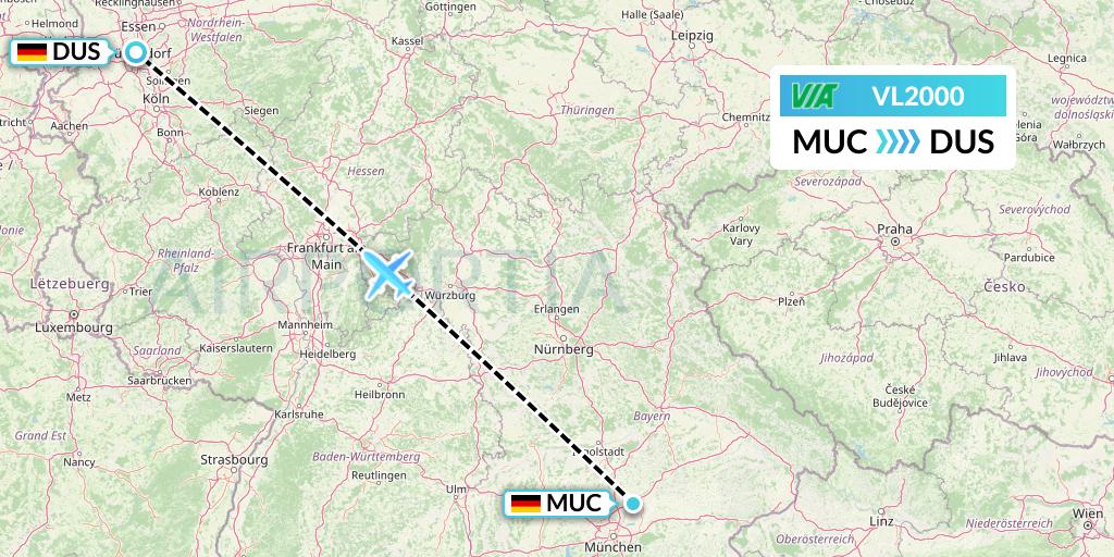 VL2000 Air Via Flight Map: Munich to Dusseldorf