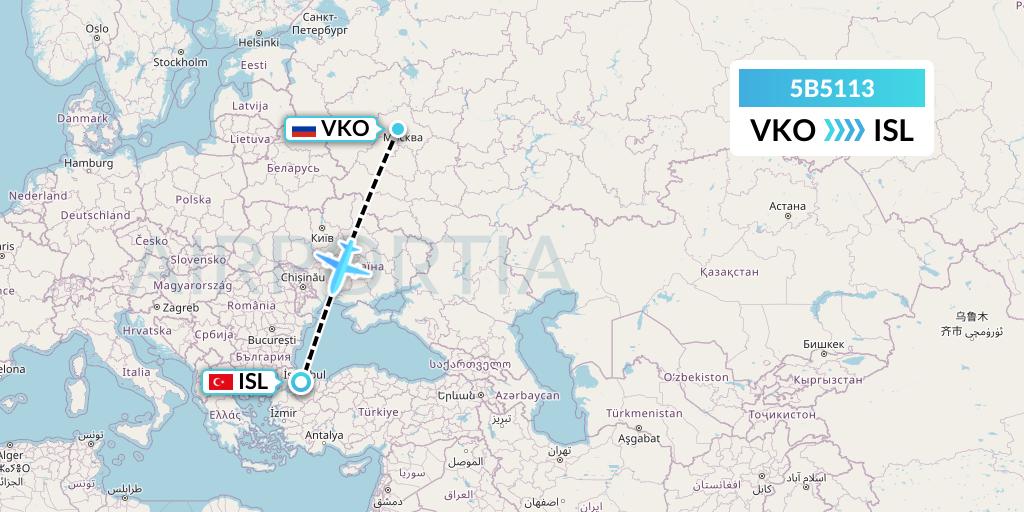 5B5113 Bassaka Air Limited Flight Map: Moscow to Istanbul