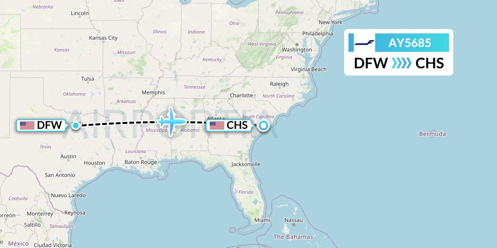 AY5685 Finnair Flight Map: Dallas to Charleston