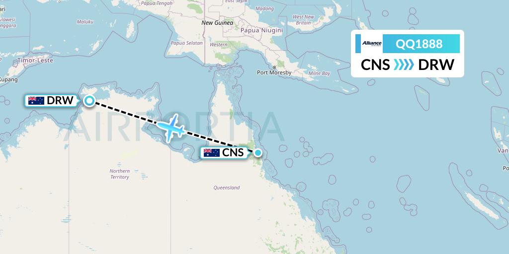 QQ1888 Alliance Airlines Flight Map: Cairns to Darwin