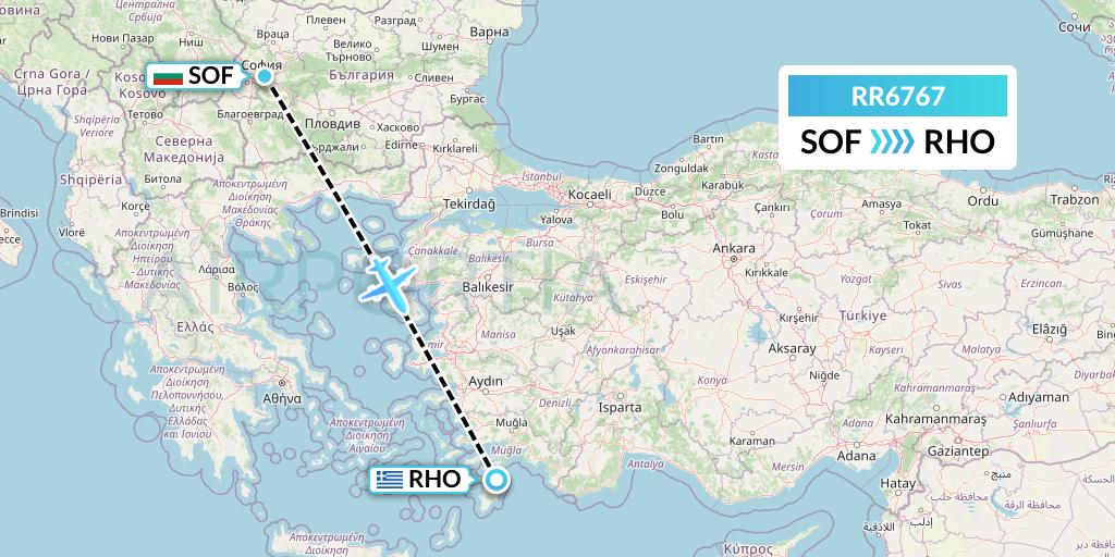 RR6767 Royal Air Force Flight Map: Sofia to Rhodes