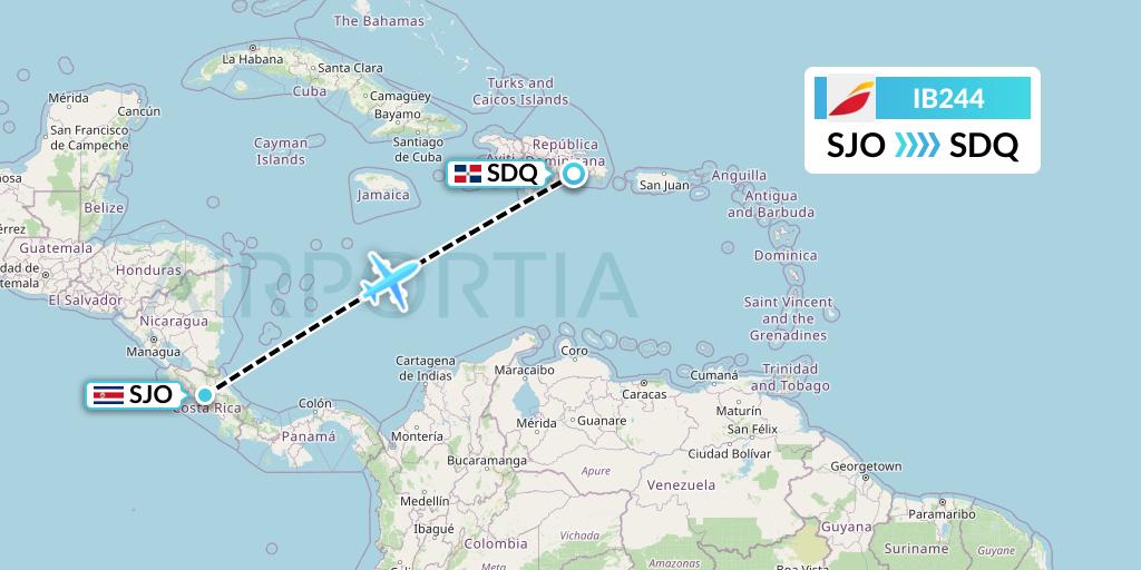 IB244 Iberia Flight Map: San Jose to Santo Domingo