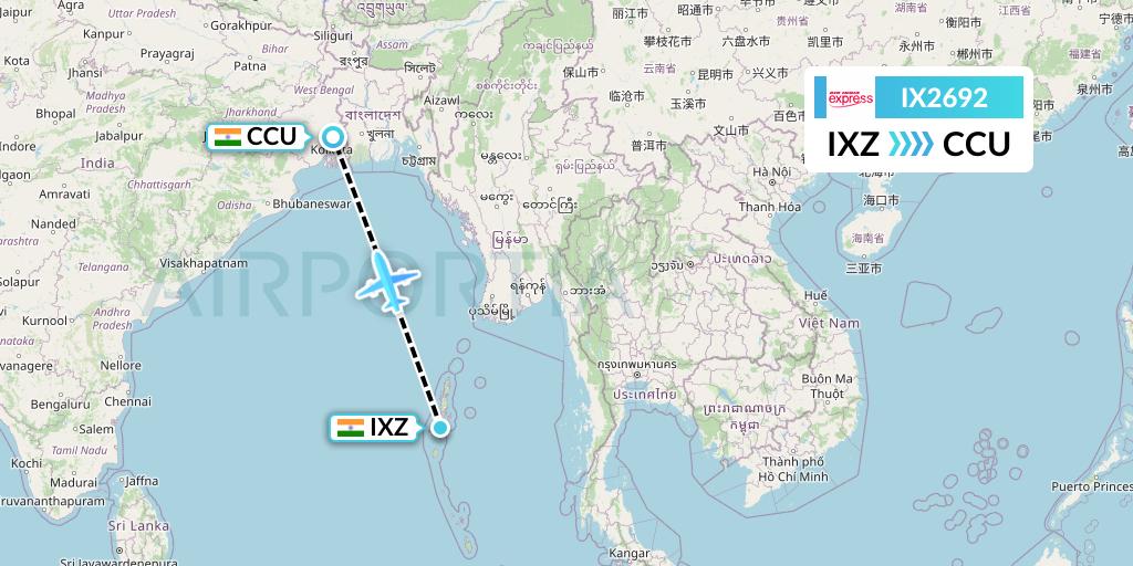 IX2692 Air India Express Flight Map: Port Blair to Kolkata