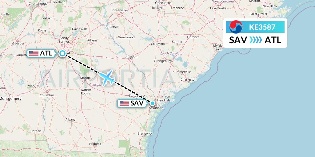KE3587 Korean Air Flight Map: Savannah to Atlanta