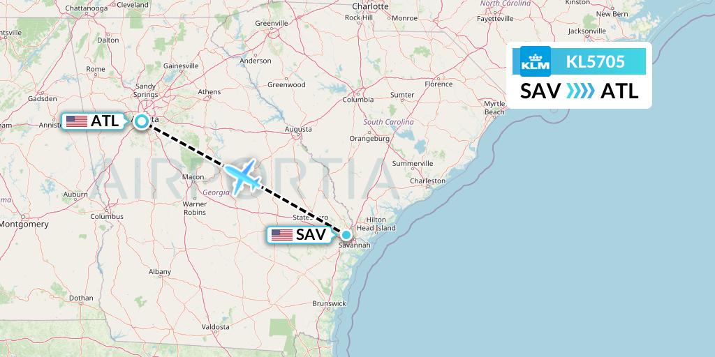 KL5705 KLM Flight Map: Savannah to Atlanta