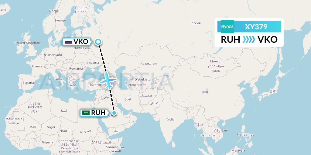 XY379 Flynas Flight Map: Riyadh to Moscow