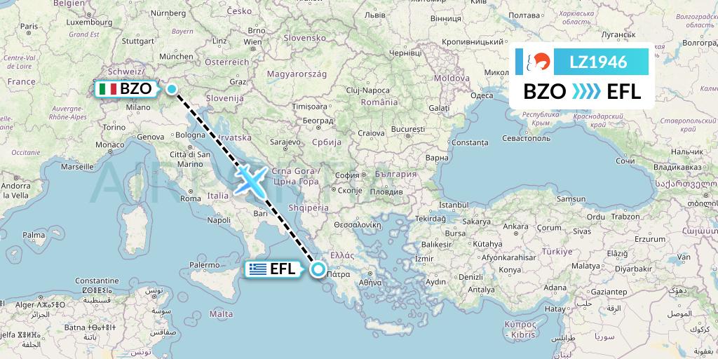 LZ1946 Air Link Flight Map: Bolzano to Kefalonia