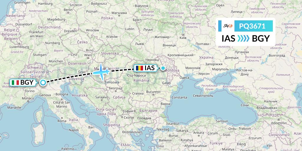 PQ3671 SkyUp Airlines Flight Map: Iasi to Milan