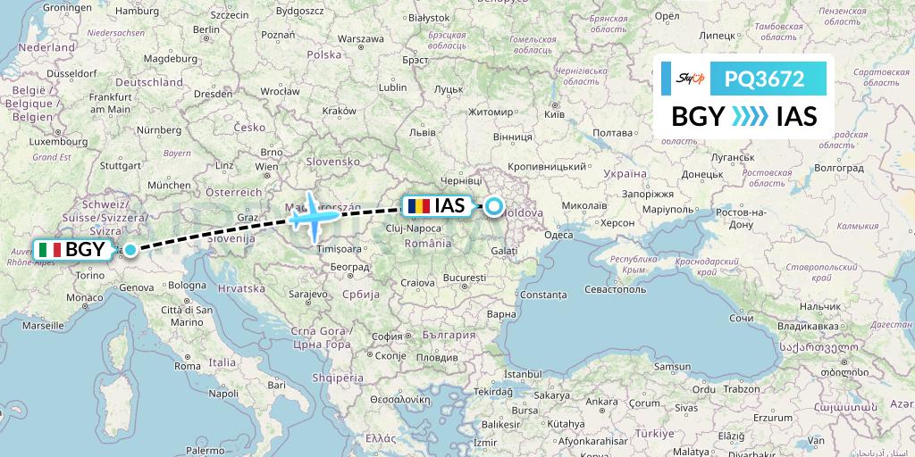 PQ3672 SkyUp Airlines Flight Map: Milan to Iasi
