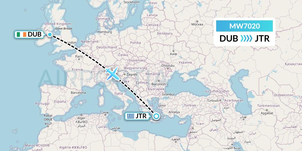 MW7020 Mokulele Flight Service Flight Map: Dublin to Santorini