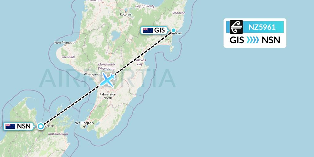 NZ5961 Air New Zealand Flight Map: Gisborne to Nelson