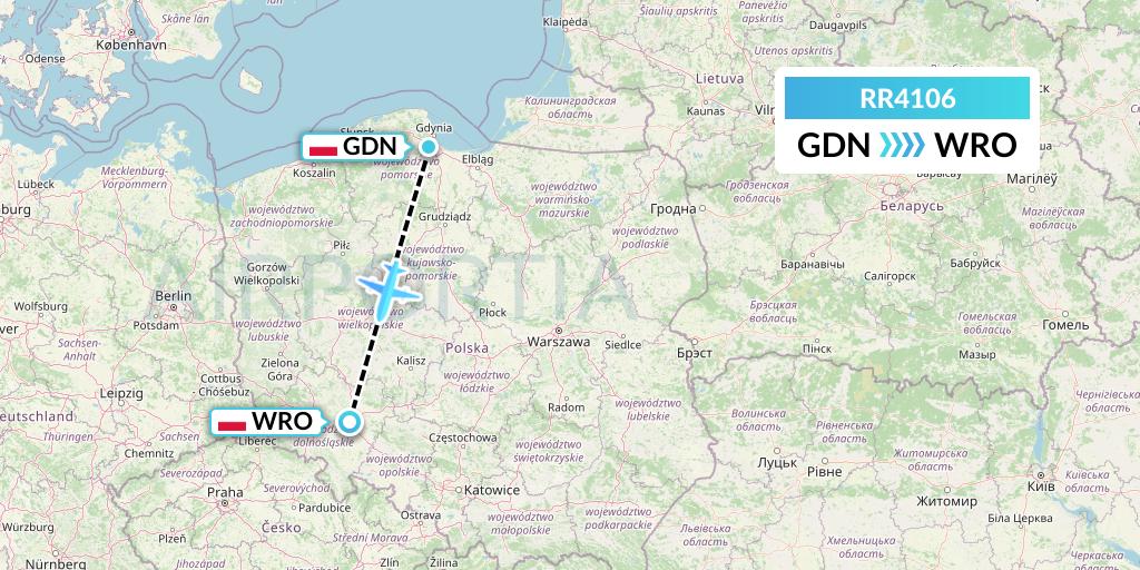 RR4106 Royal Air Force Flight Map: Gdansk to Wroclaw