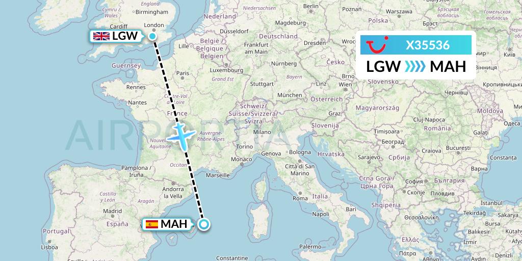 X35536 TUI fly Germany Flight Map: London to Mahon