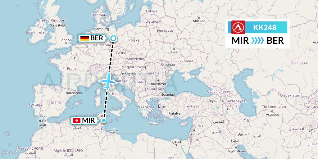 KK248 Atlasjet Flight Map: Monastir to Berlin