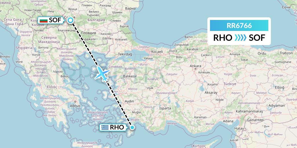 RR6766 Royal Air Force Flight Map: Rhodes to Sofia