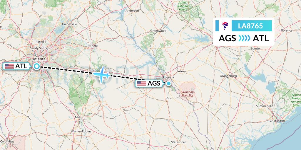LA8765 LAN Airlines Flight Map: Augusta to Atlanta
