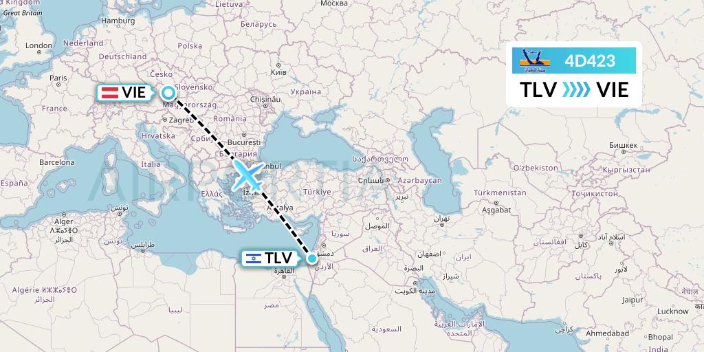 4D423 Air Sinai Flight Map: Tel Aviv to Vienna
