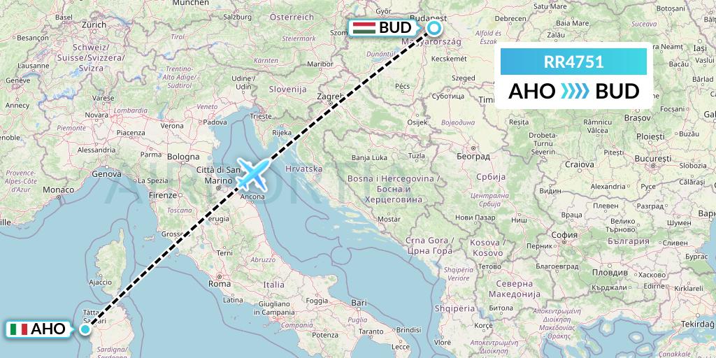 RR4751 Royal Air Force Flight Map: Alghero to Budapest