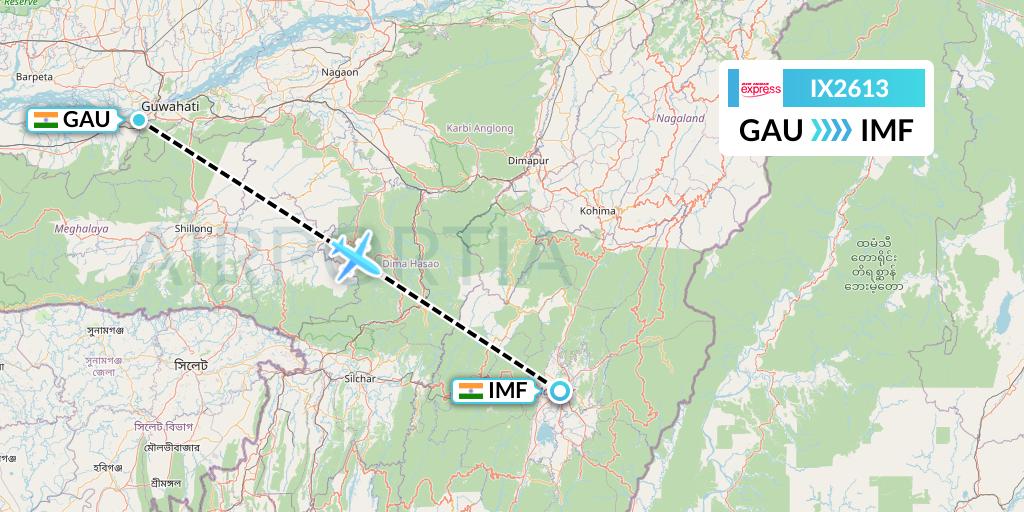 IX2613 Air India Express Flight Map: Guwahati to Imphal
